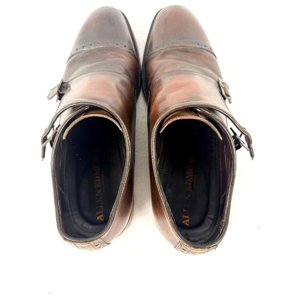 Allen Edmonds Francis Double Monk Strap Cap Toe Dress Shoes Brown Leather 11D